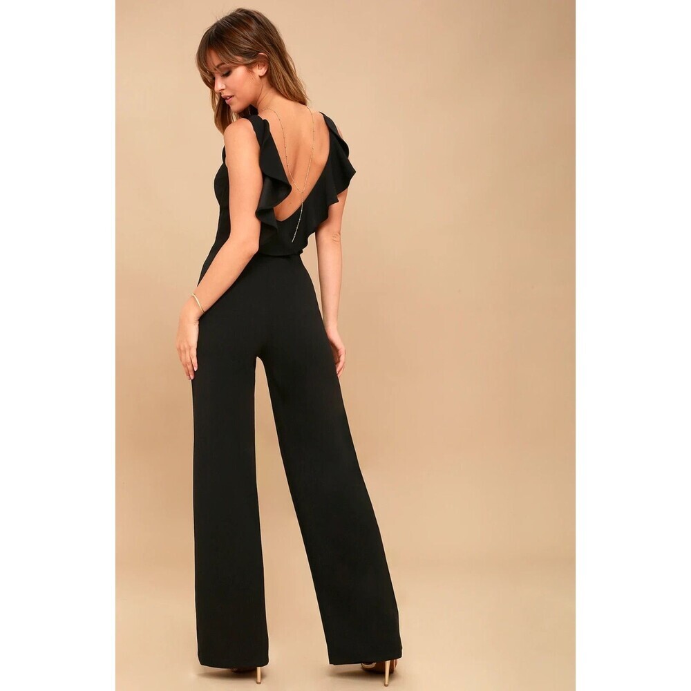 Lulus Enamored Black Backless Jumpsuit Women's Size Small Minimalist Capsule $61